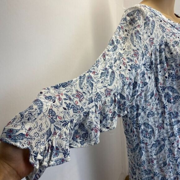 Lauren Conrad Womens Floral Button Up Ruffle  Blouse Top Size XL Multicolor Used - Picture 9 of 15